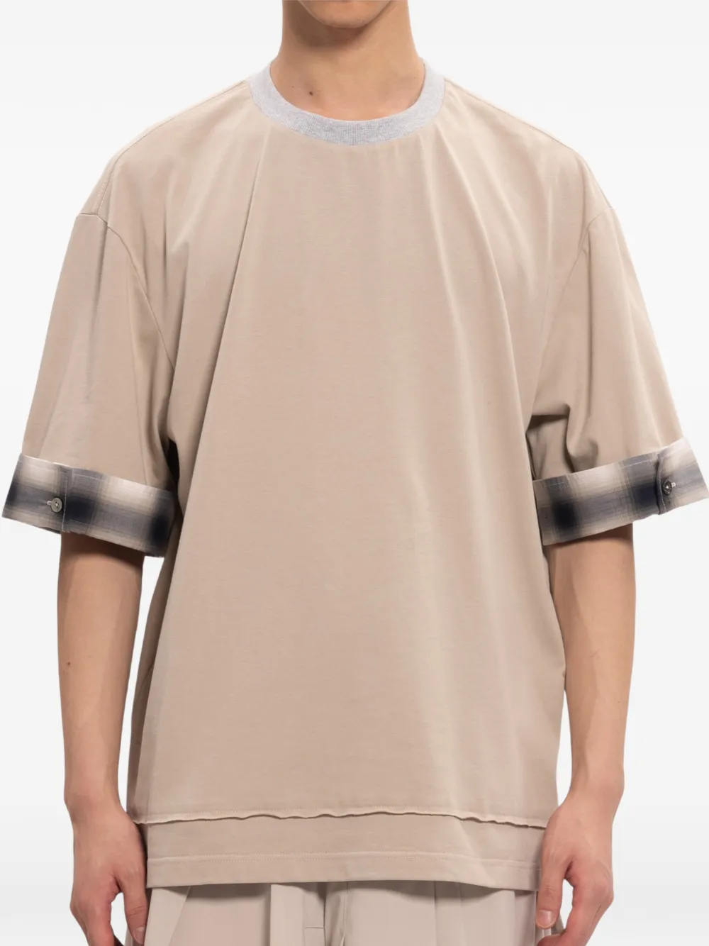 Feng Chen Wang Geruit T-shirt met gelaagde afwerking Beige