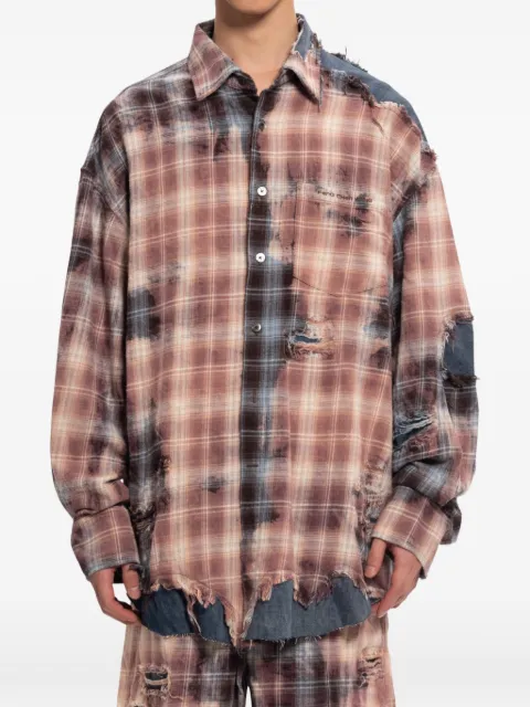 Feng Chen Wang distressed-effect checked shirt