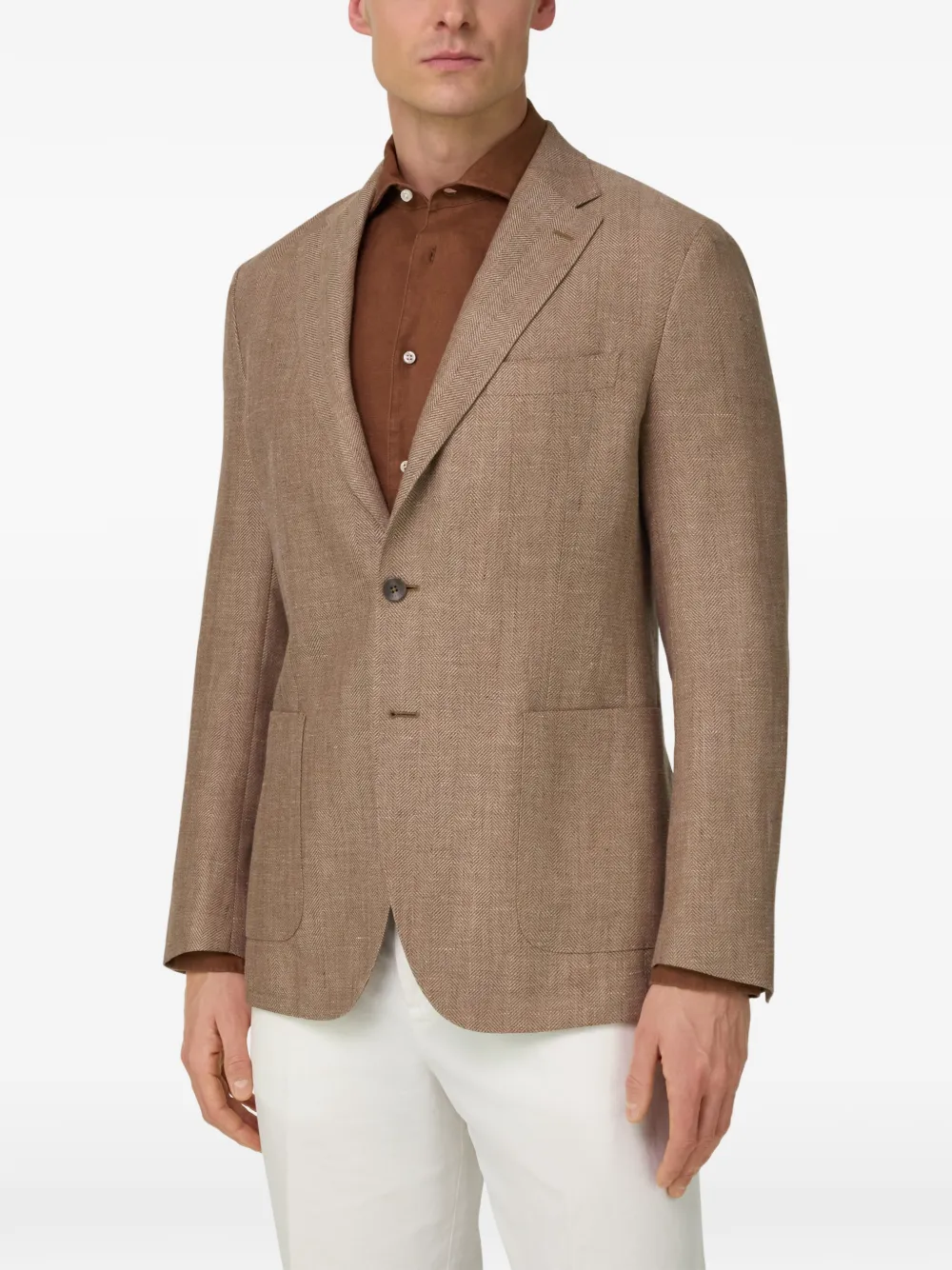  Boggi Milano Herringbone Patch Pocket Blazer - Neutrals 