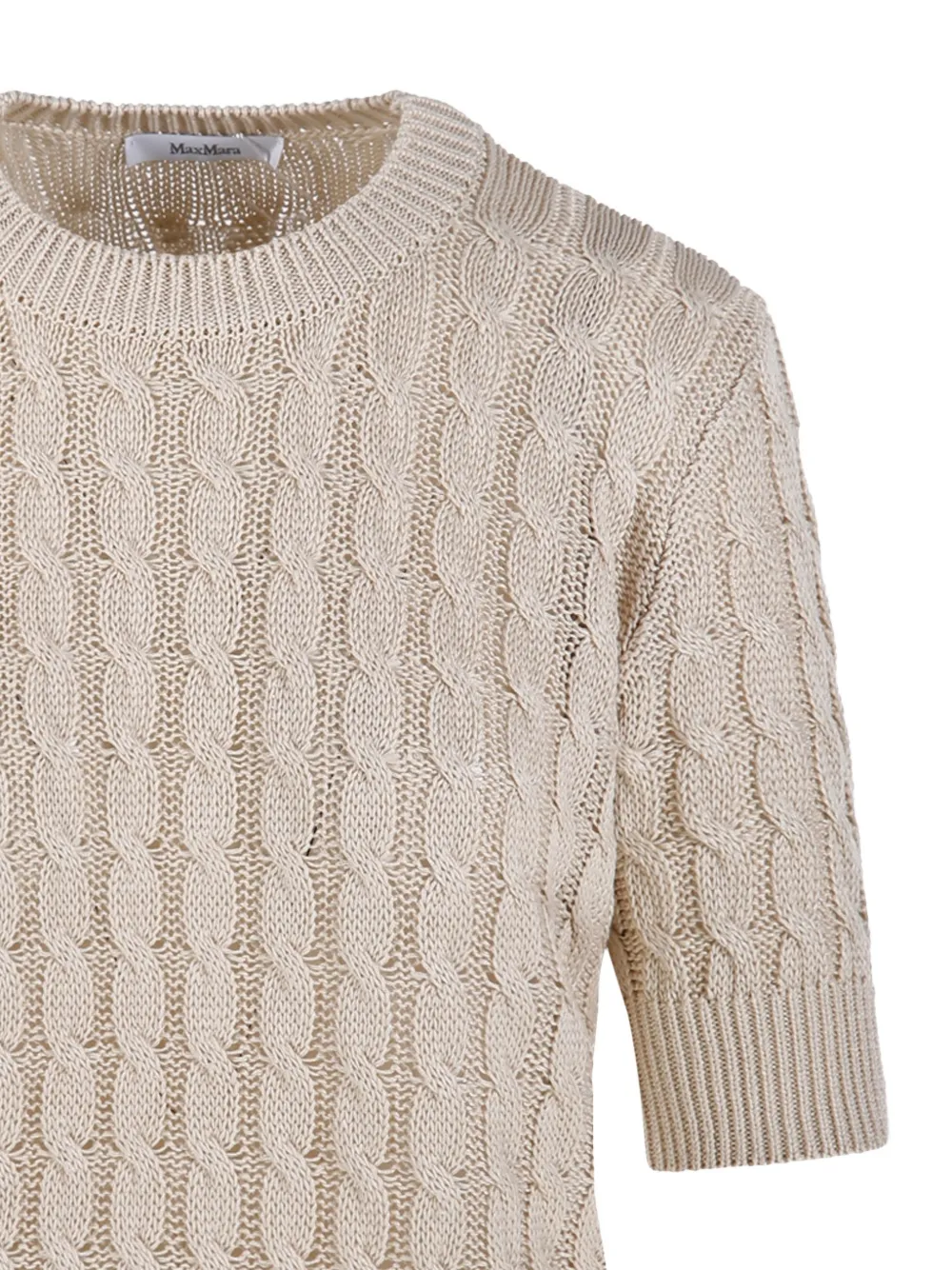 Max Mara Kabelgebreide trui met korte mouwen Beige