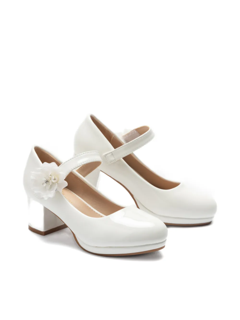 Tulleen Evelisse ballerina's met bloemdetail en hak Wit