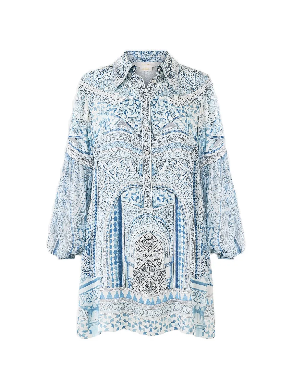 Camilla The Hum of the Alhambra blouson-sleeve shirt mini dress - Blue