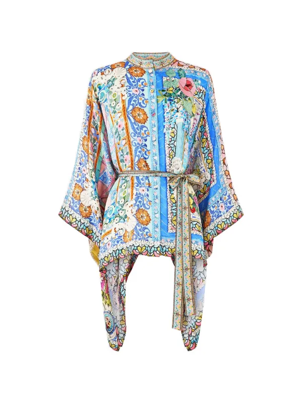 Camilla Navàs Nouveau Button Scarf Blouse in Blue