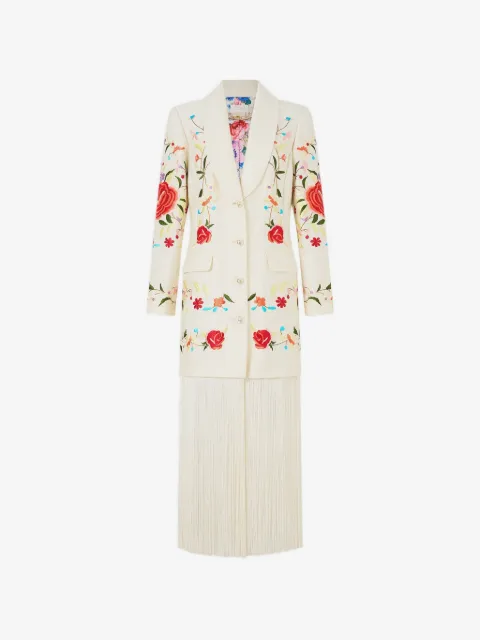 Camilla blazer con bordado floral y flecos