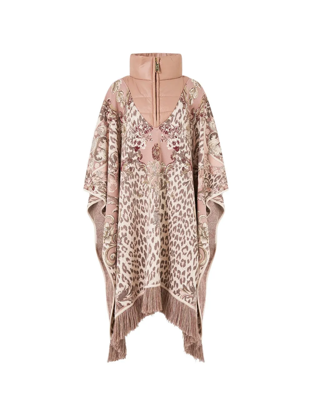 Camilla Aranjuez Animalia quilted collar fringed poncho - Rosa