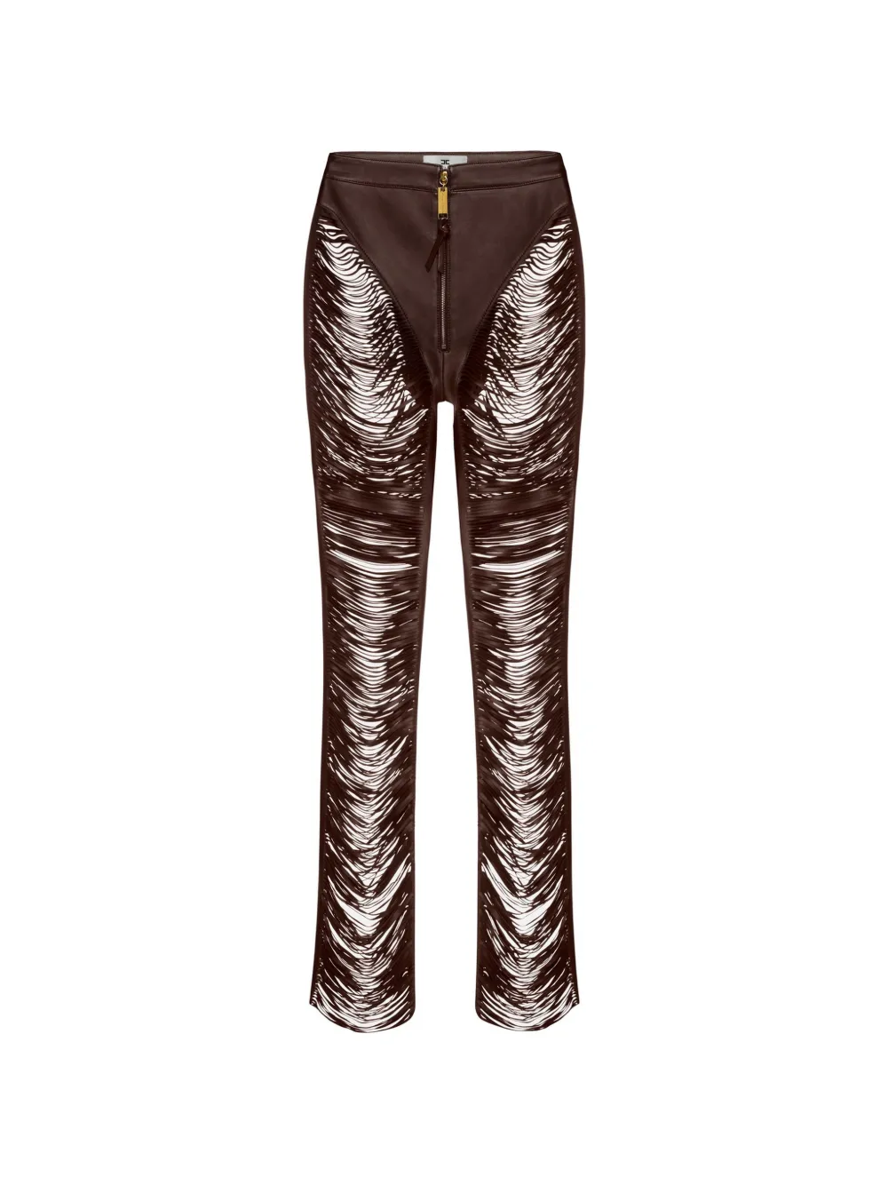 Elisabetta Franchi fringed nappa leather trousers - Marrone
