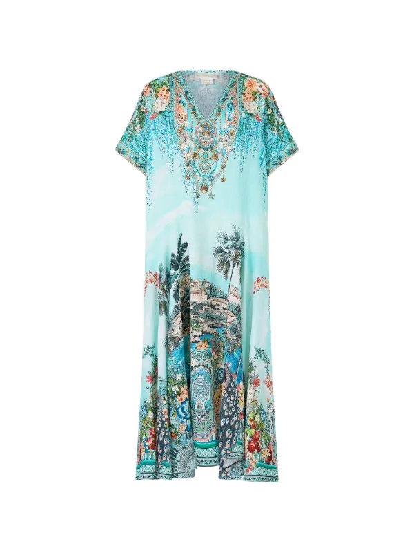 Camilla Balearic Bebé V-neck Drop Waist Kaftan in Blue