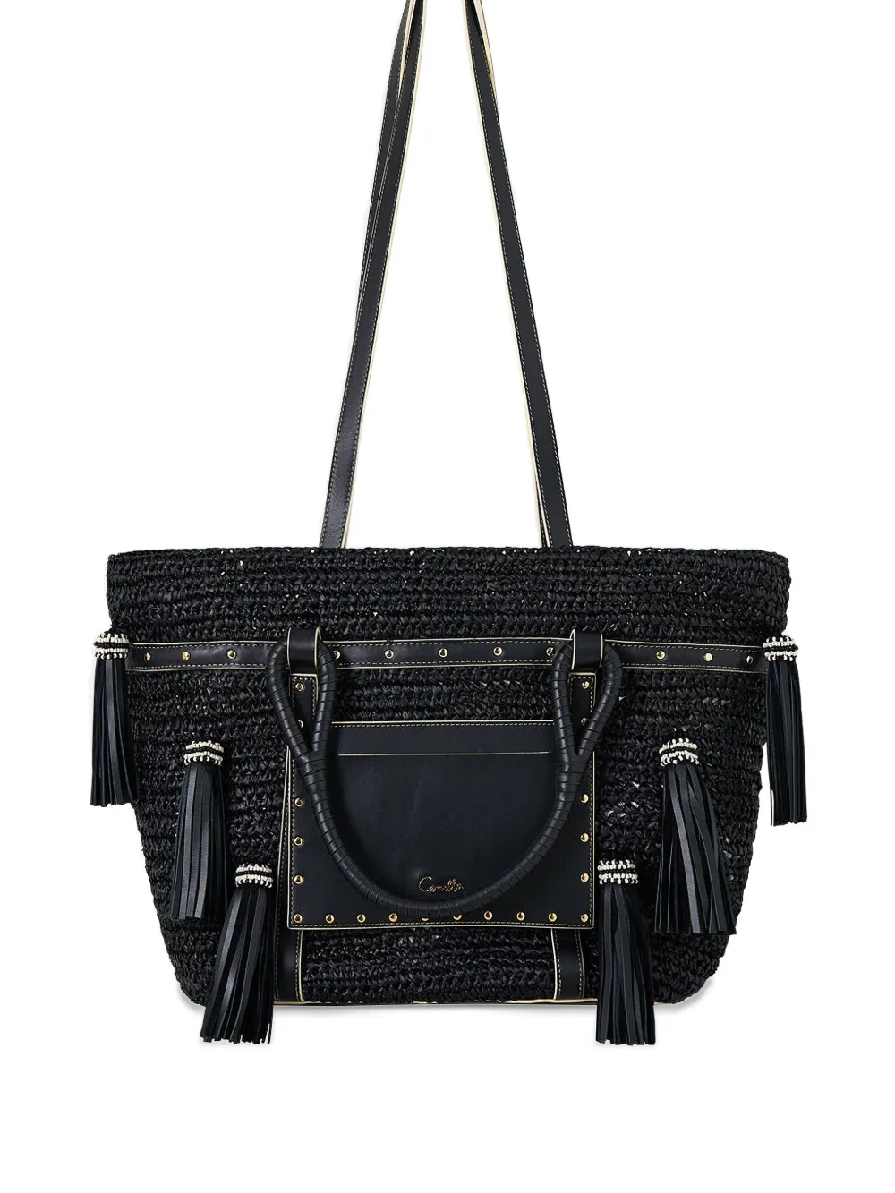 Camilla logo-detail tassels tote bag - Nero