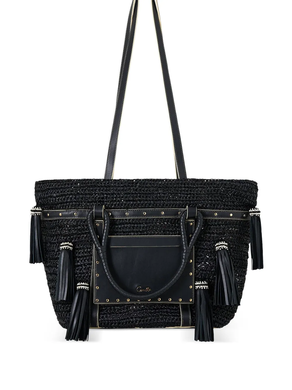 Camilla logo-detail tassels tote bag - Nero