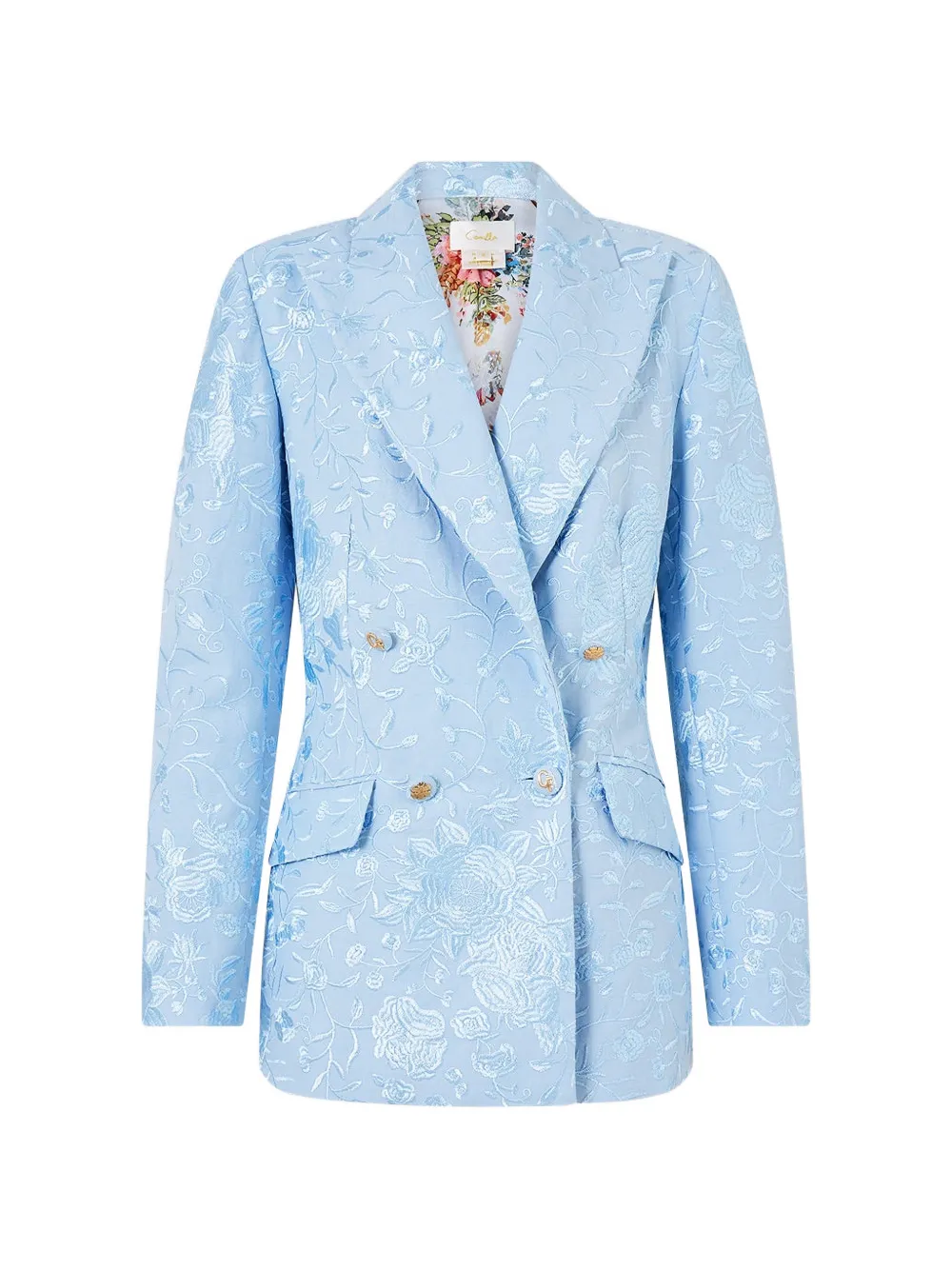 Camilla double-breasted floral-embroidered blazer - Blu