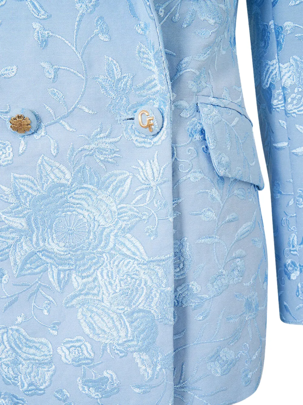  Camilla Double-breasted Floral-embroidered Blazer - Blue 