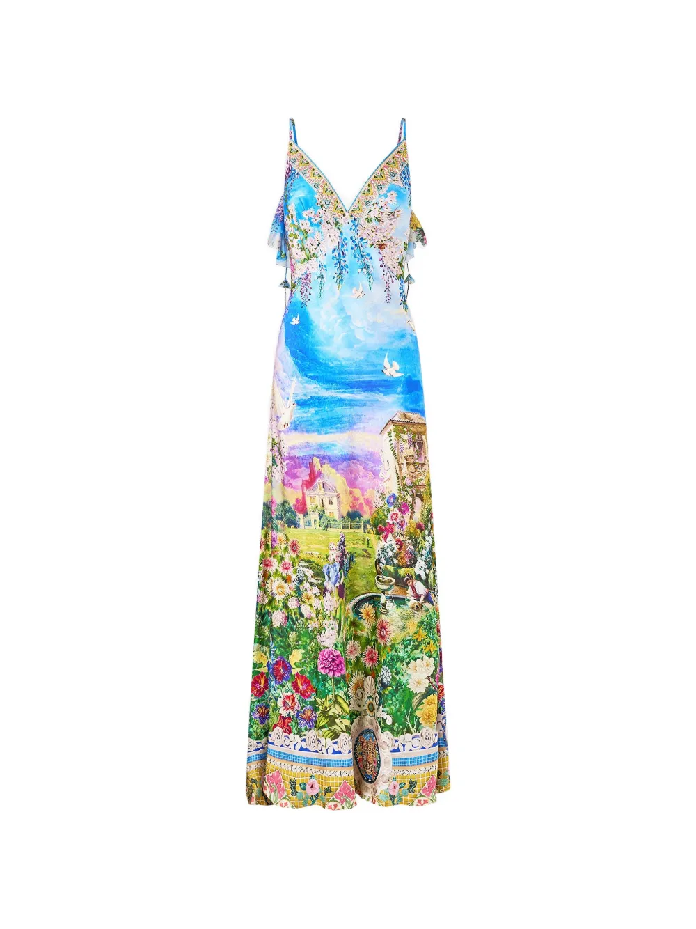 Camilla V-neck bias-cut slip dress with back frill - Grün