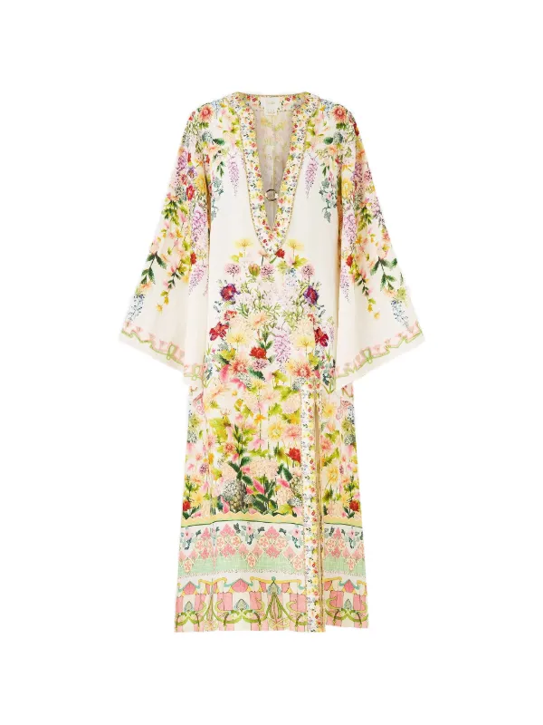 Camilla Deep V-neck Floral Dress in Neutrals