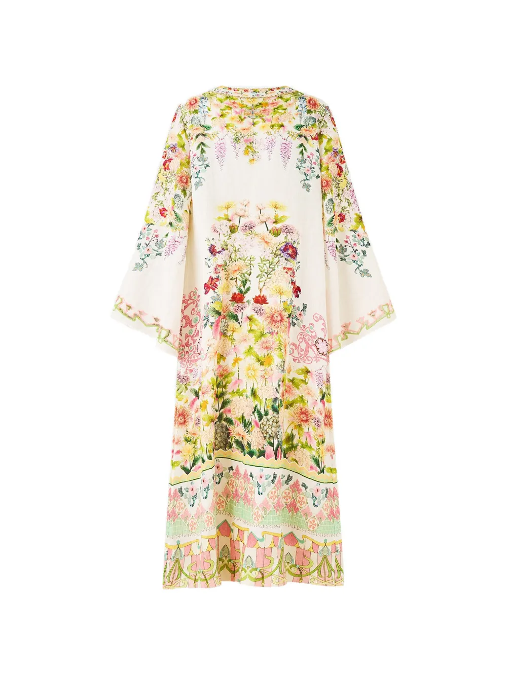 Camilla Jurk met diepe V-hals en bloemen Beige