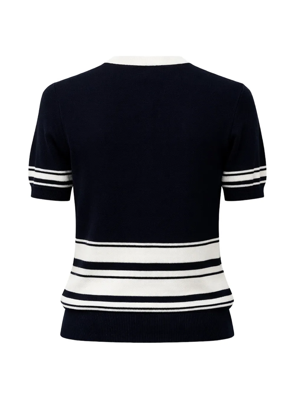  Nº21 Pull à Col En V Rayé à Manches Courtes - Bleu 