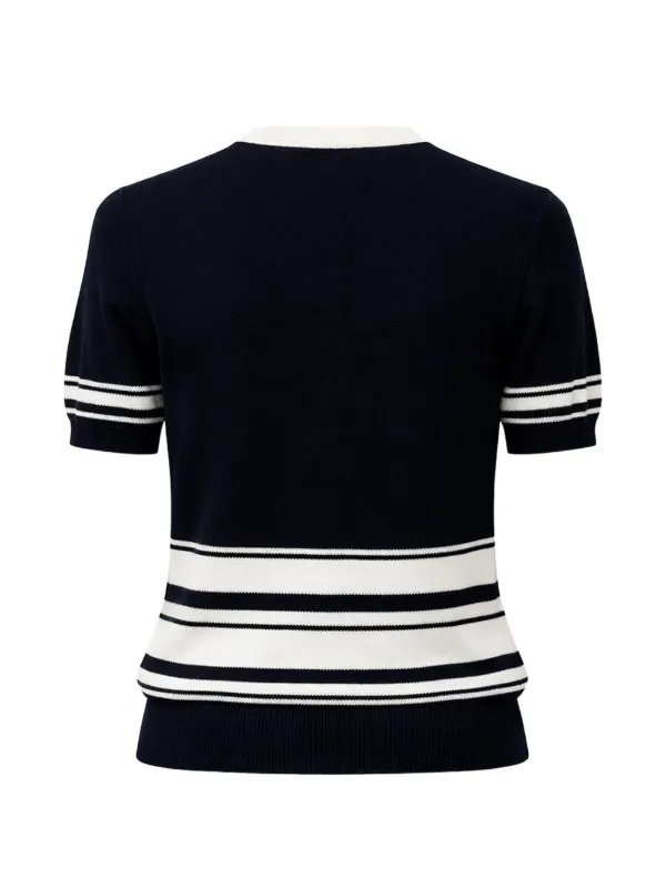 Nº21 Striped V-neck short-sleeve Sweater | Blue | FARFETCH CA