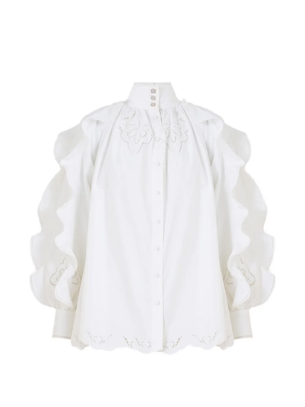 Camilla frill-sleeve blouse - Bianco