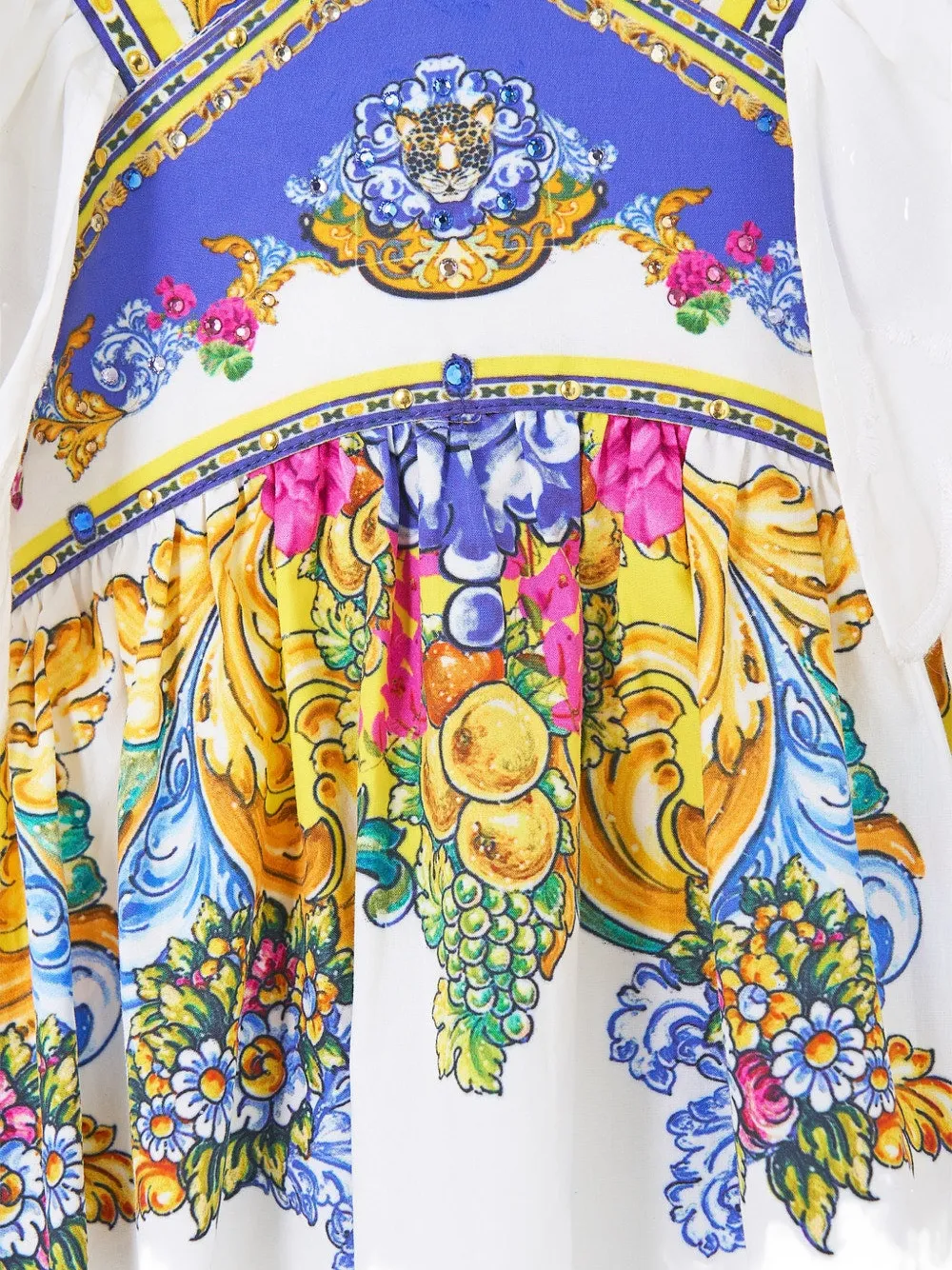 Camilla Milla in Sevilla mini-jurk met franje mouwen en print Wit