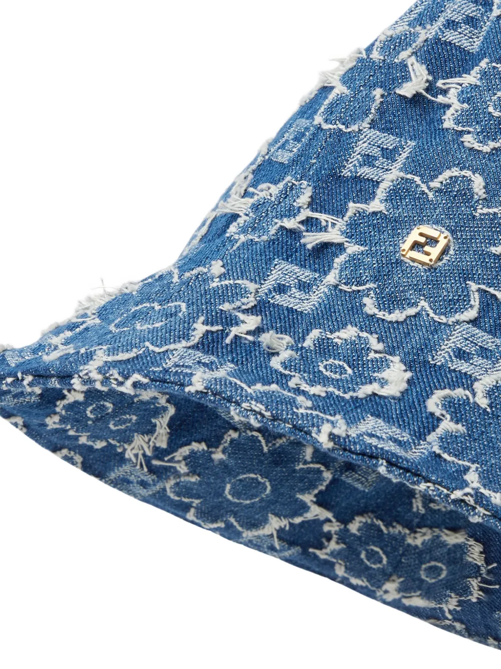  Fendi Flower-embroidered Denim Hat - Blue 