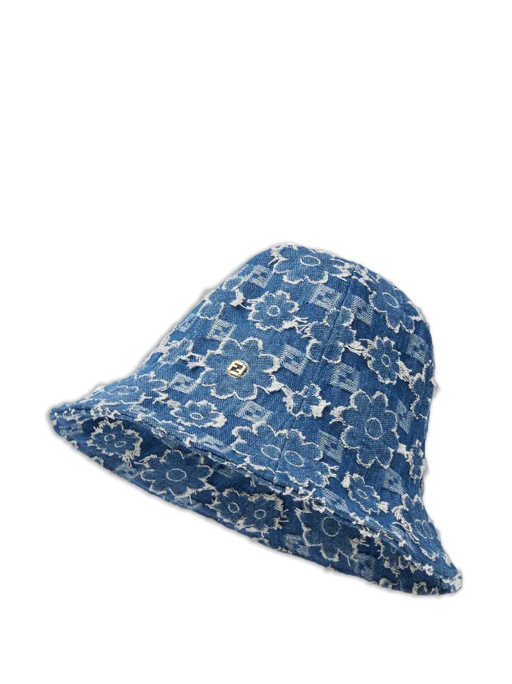 FENDI flower-embroidered denim hat - Blu