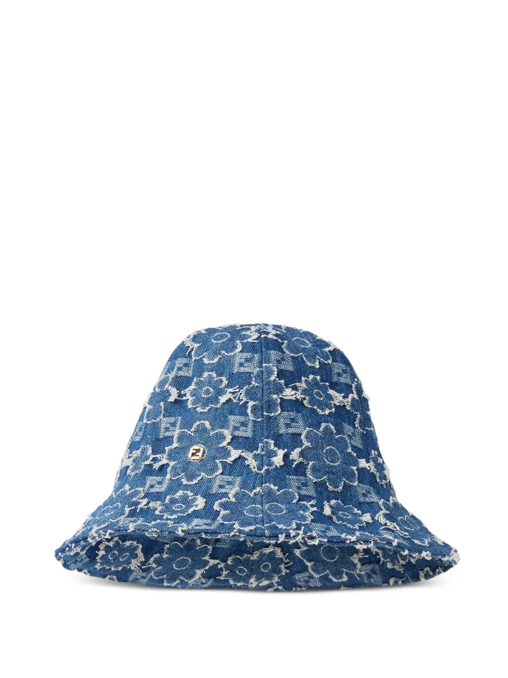 FENDI flower-embroidered denim hat - Blu