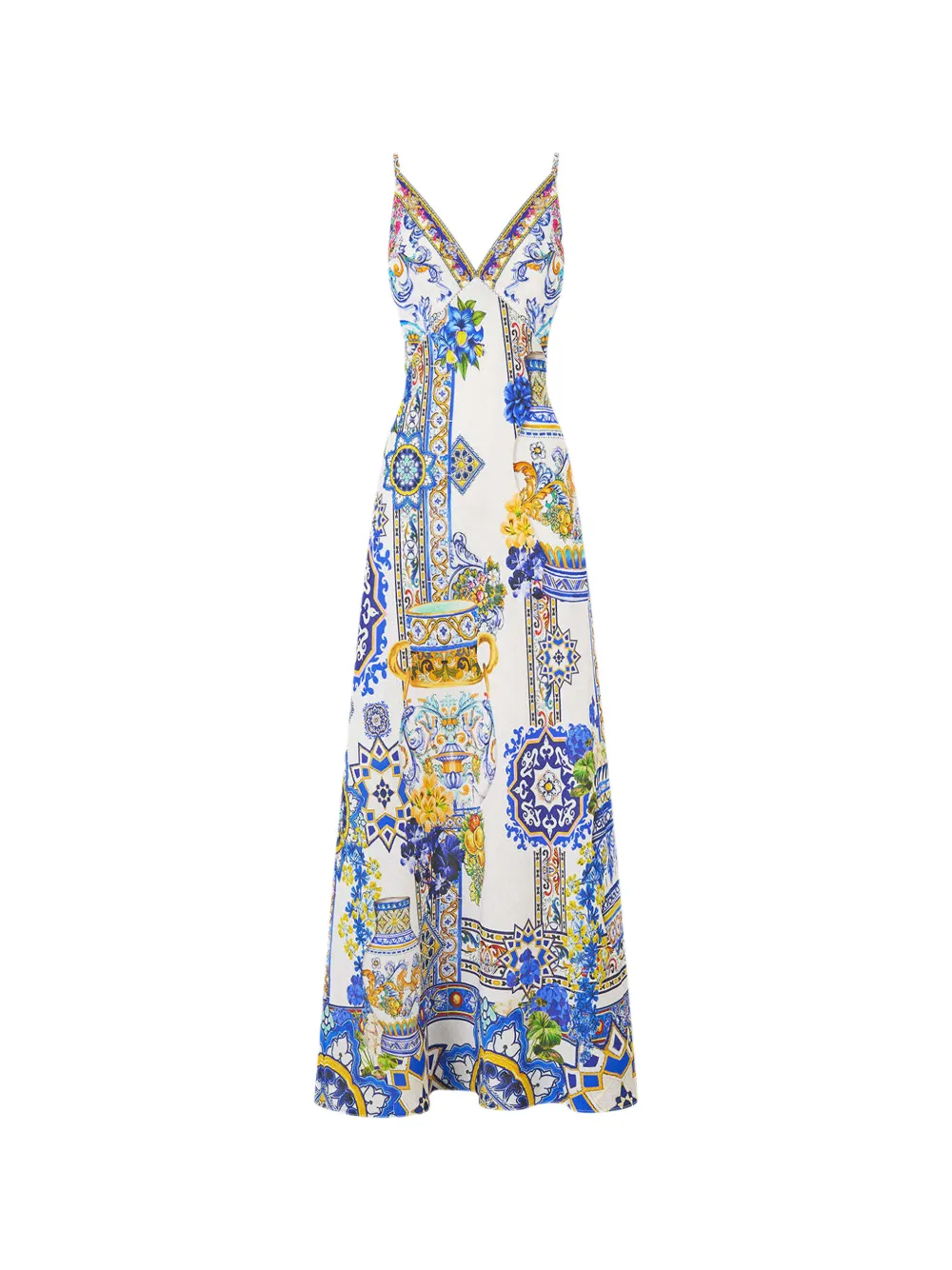 Camilla V-neck printed maxi dress - Bianco