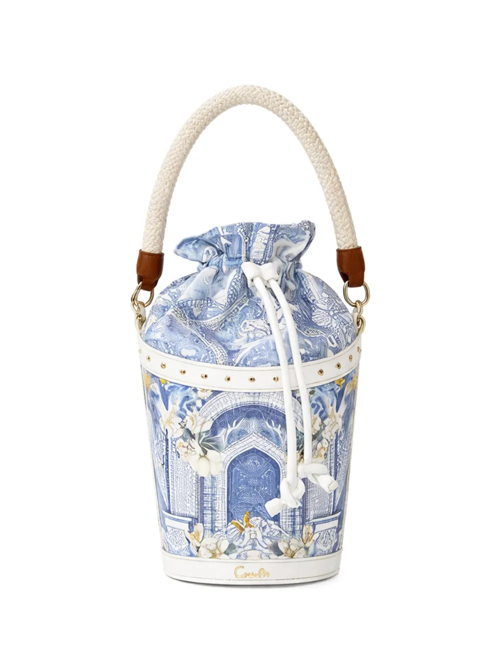Camilla rope handle floral print bucket bag - Blu