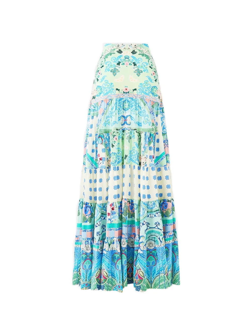  Camilla Spliced Tiered Maxi Skirt - Blue 