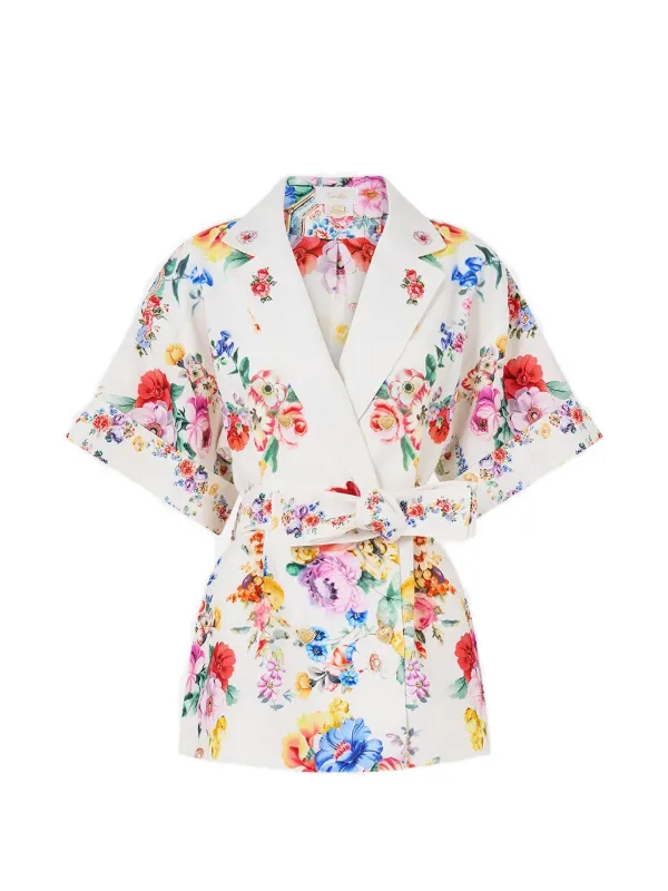 Camilla I Left My Heart in Granada Double-breasted Floral Jacket in White
