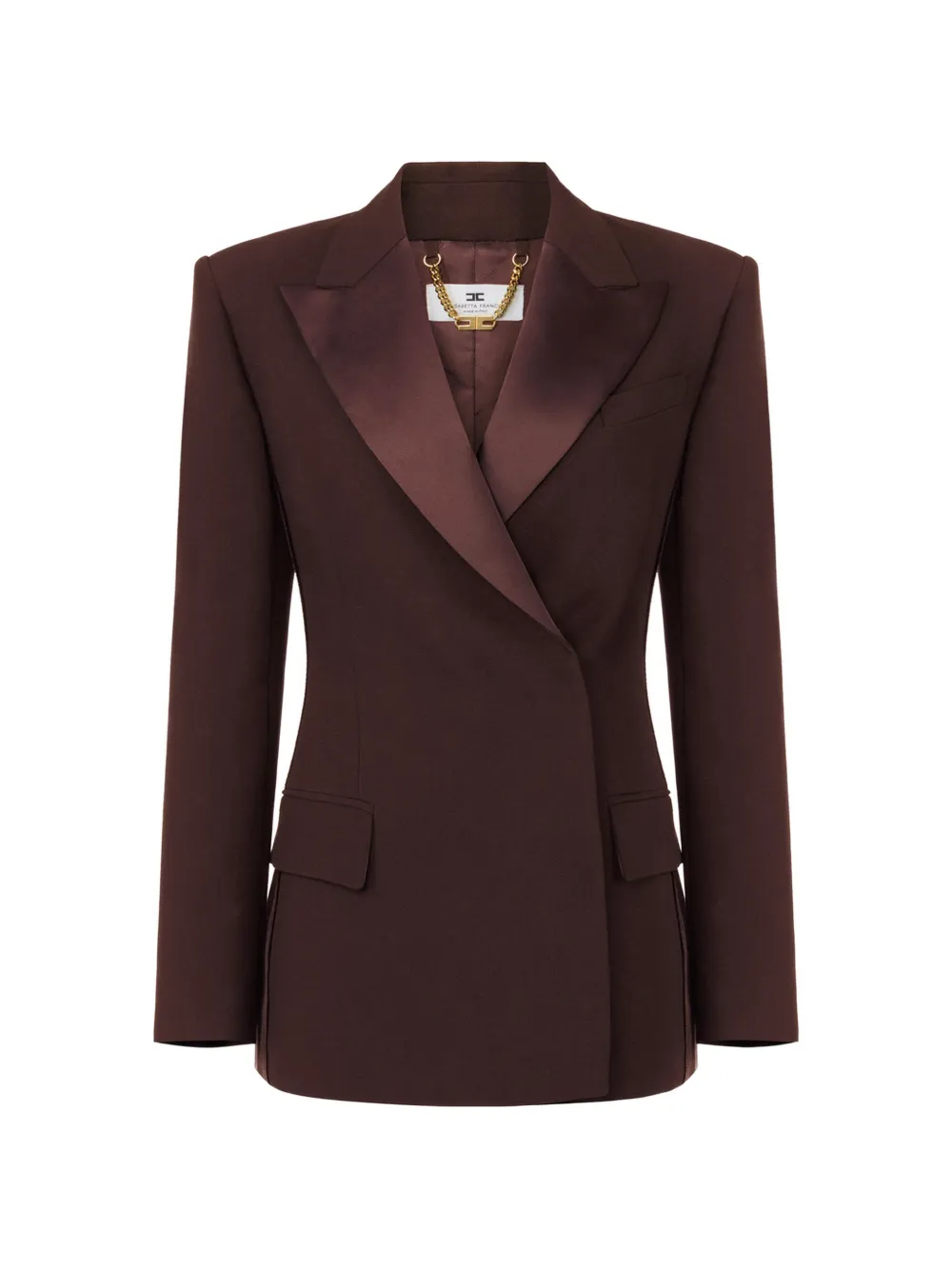 Elisabetta Franchi satin lapels double-breasted jacket - Brown