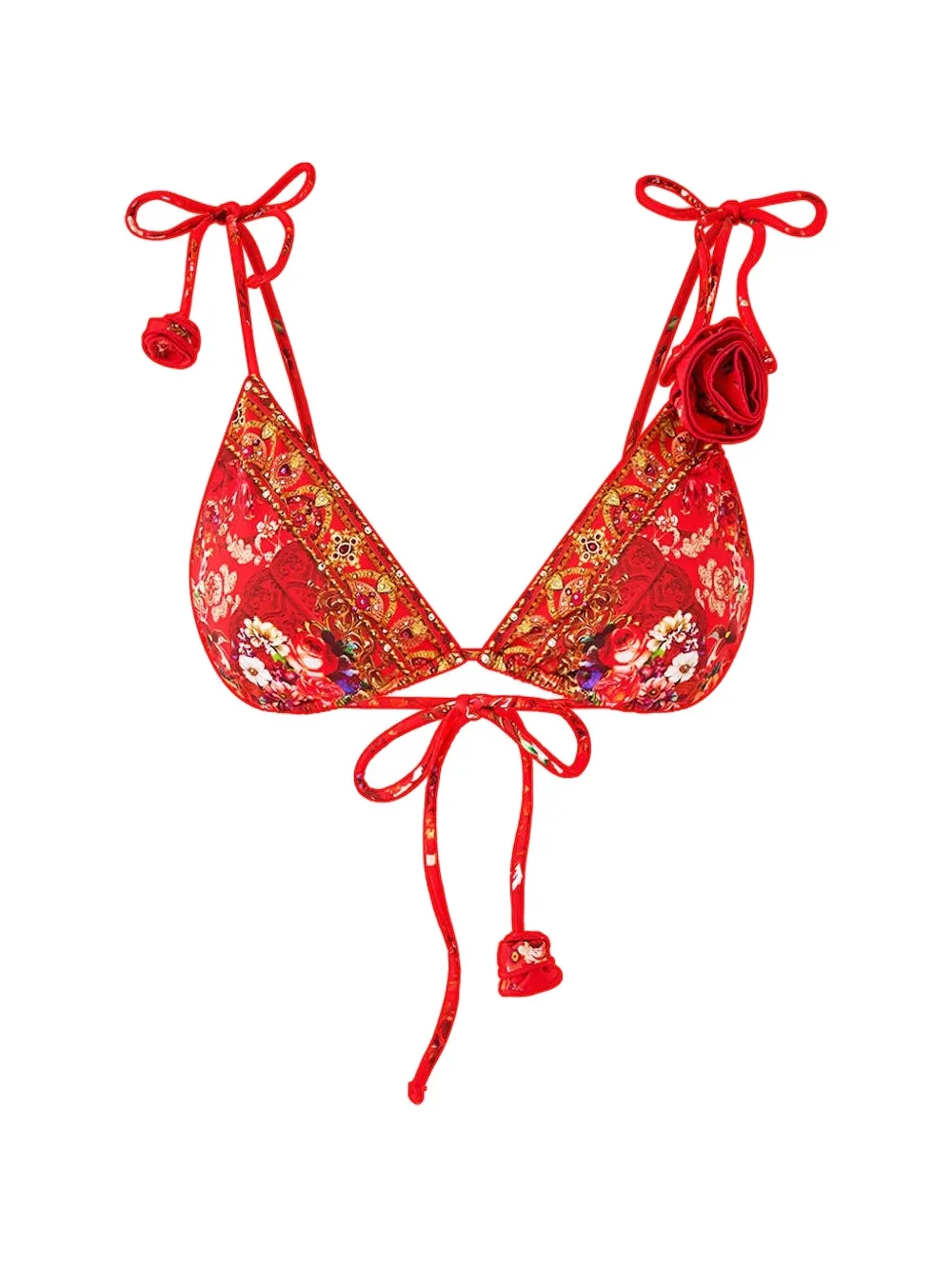 Camilla tie shoulder rosette bikini top - Rot
