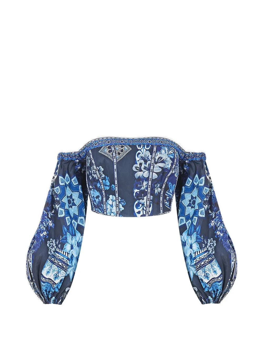 Camilla A Tiled Wonderland long sleeved corset crop top - Blu