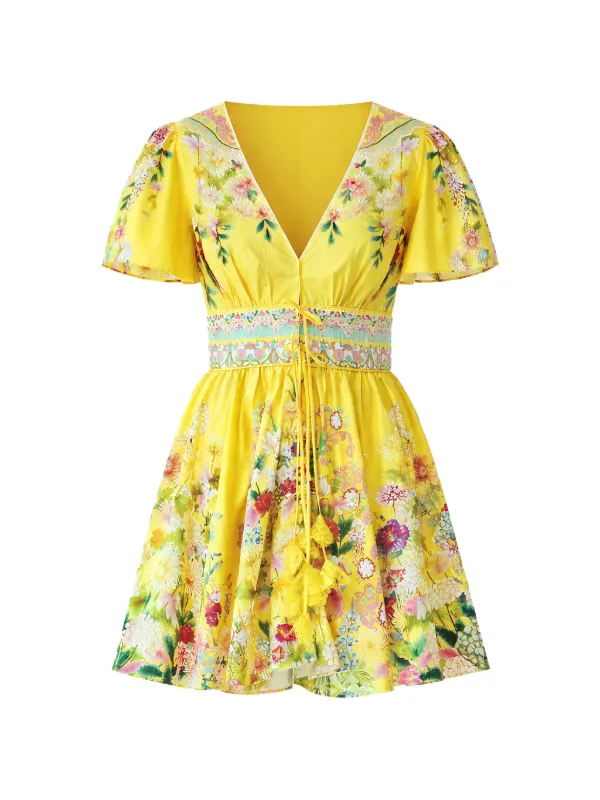 Camilla Lady Limonada V-neck Mini Dress in Yellow
