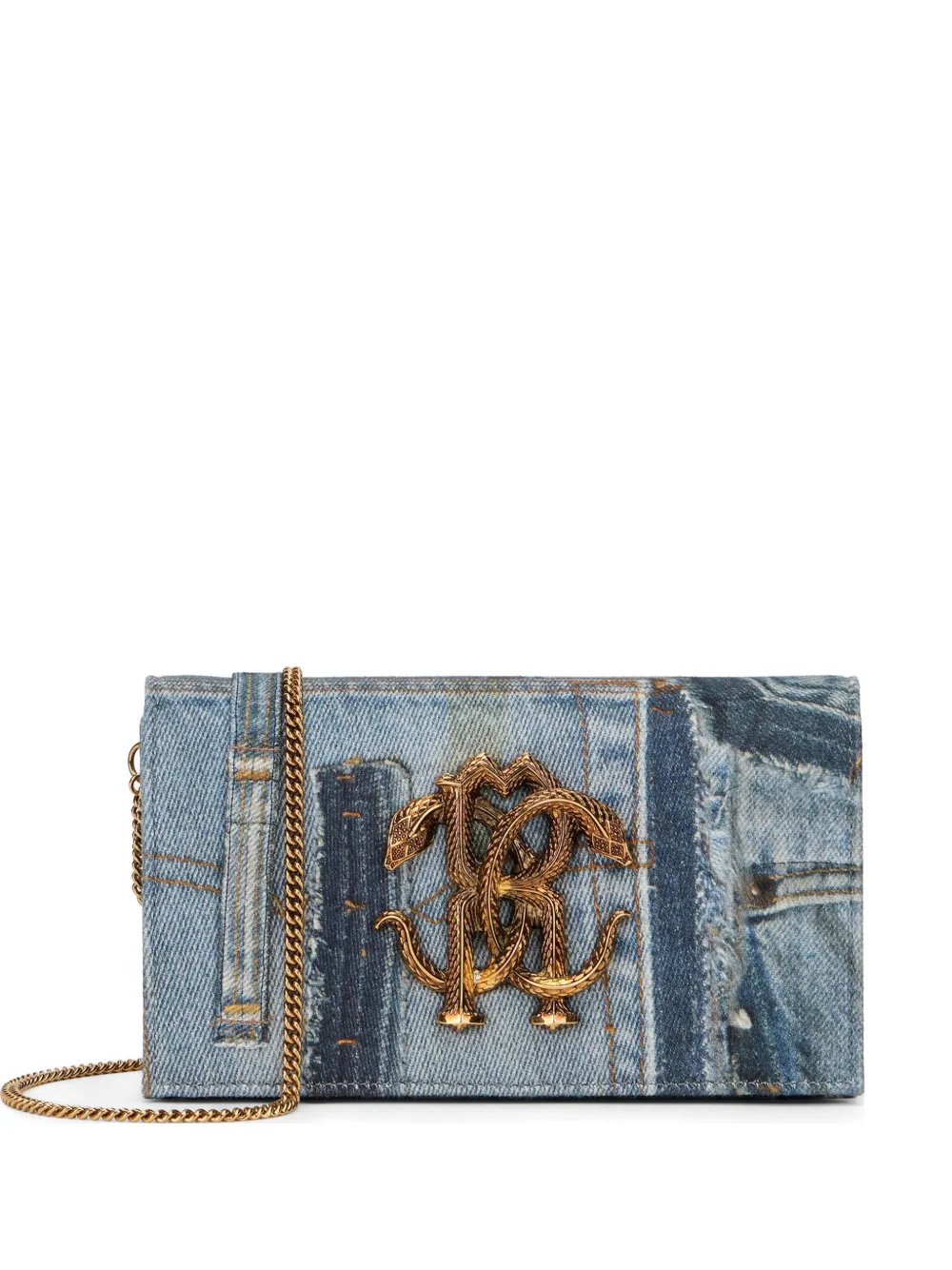 Roberto Cavalli Borsa a spalla denim con design patchwork - Blu