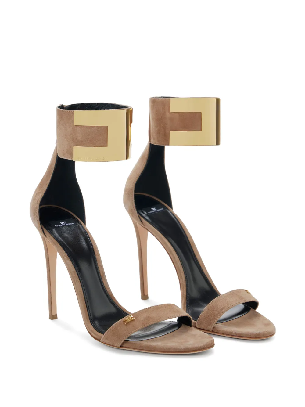 Elisabetta Franchi Sandalen met enkelbandje met sieraad logo Beige