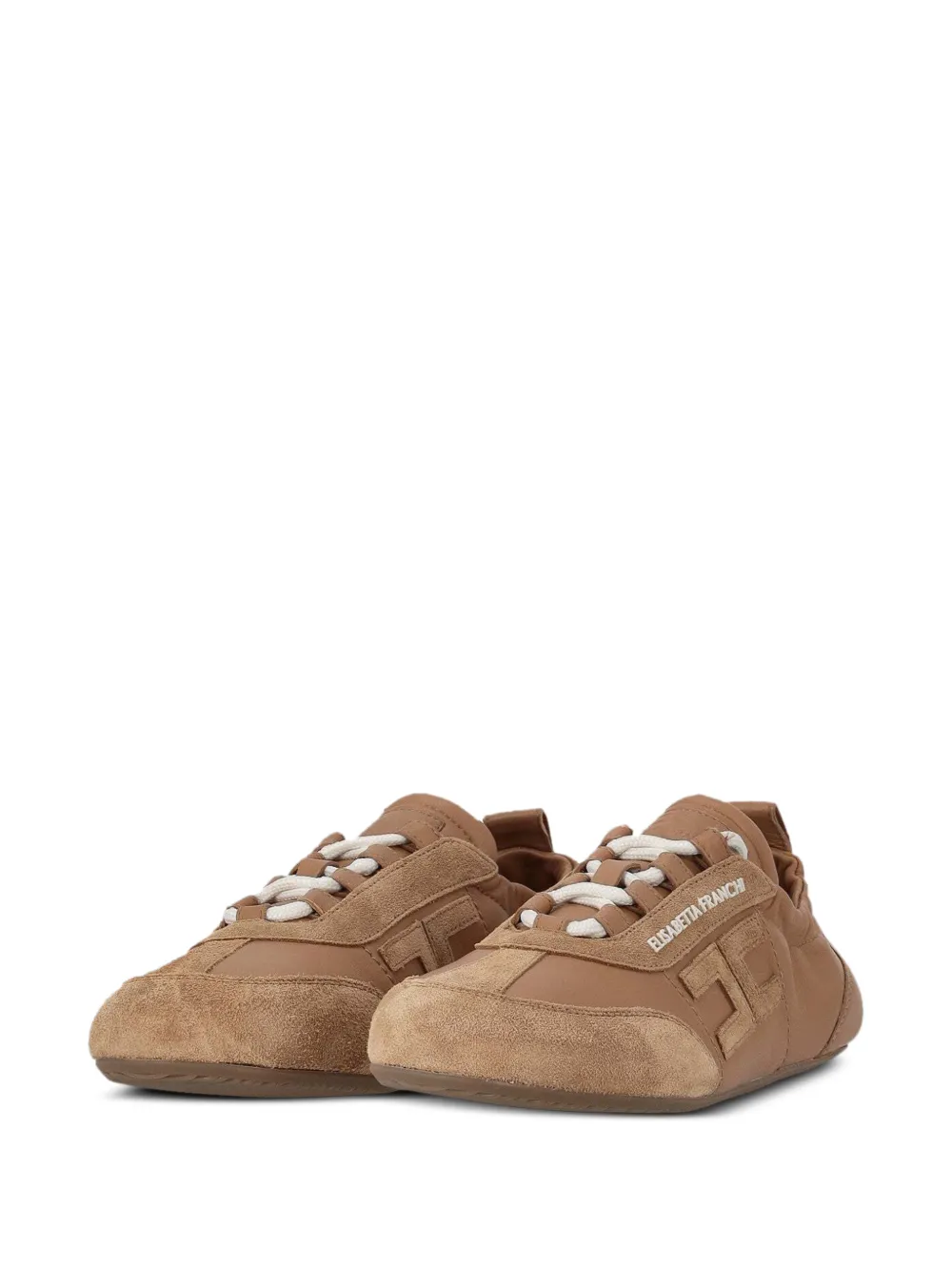 Elisabetta Franchi Sneakers met suède vlak Beige