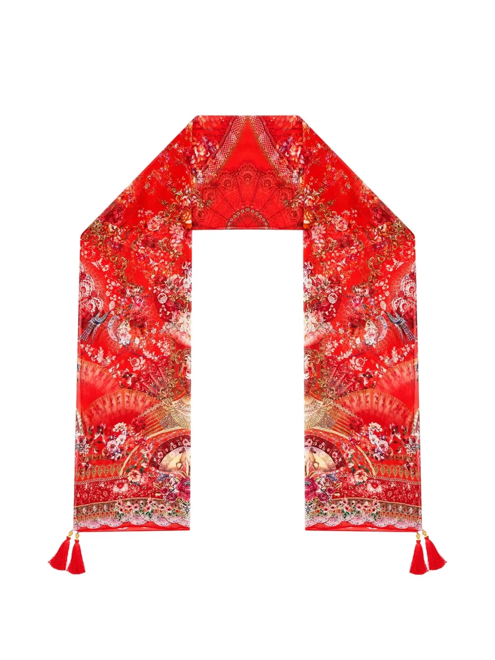 Camilla crinkle floral-print scarf - Rosso