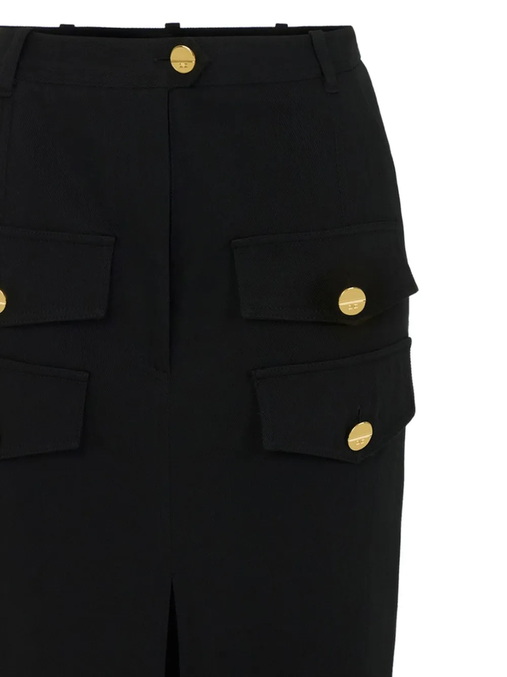 Elisabetta Franchi Midi-rok met metalen knopen Zwart
