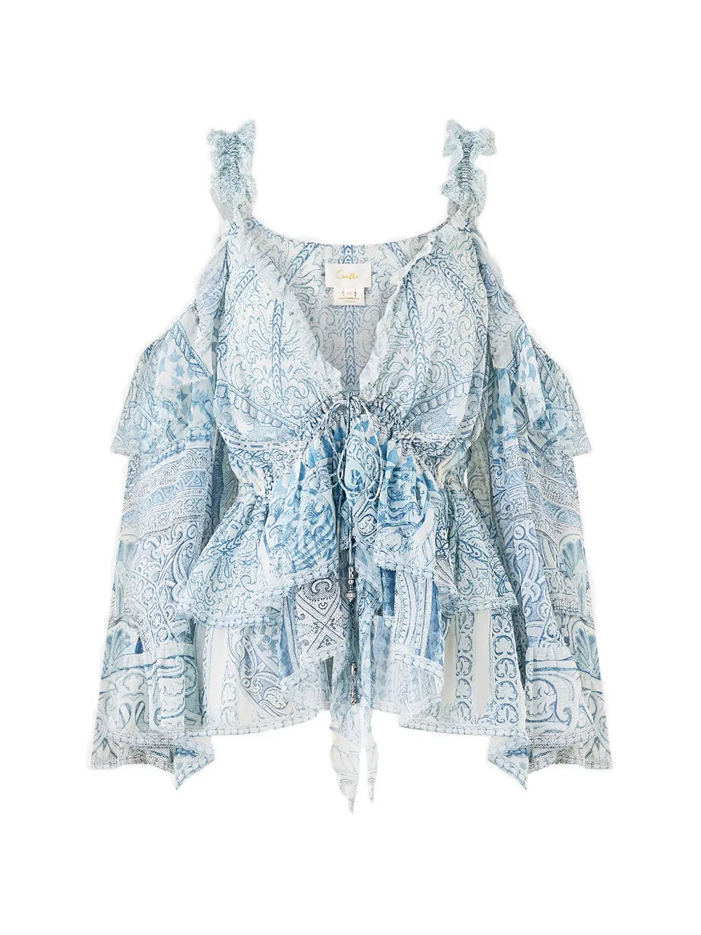 Camilla cold-shoulder ruffled blouse - Bianco