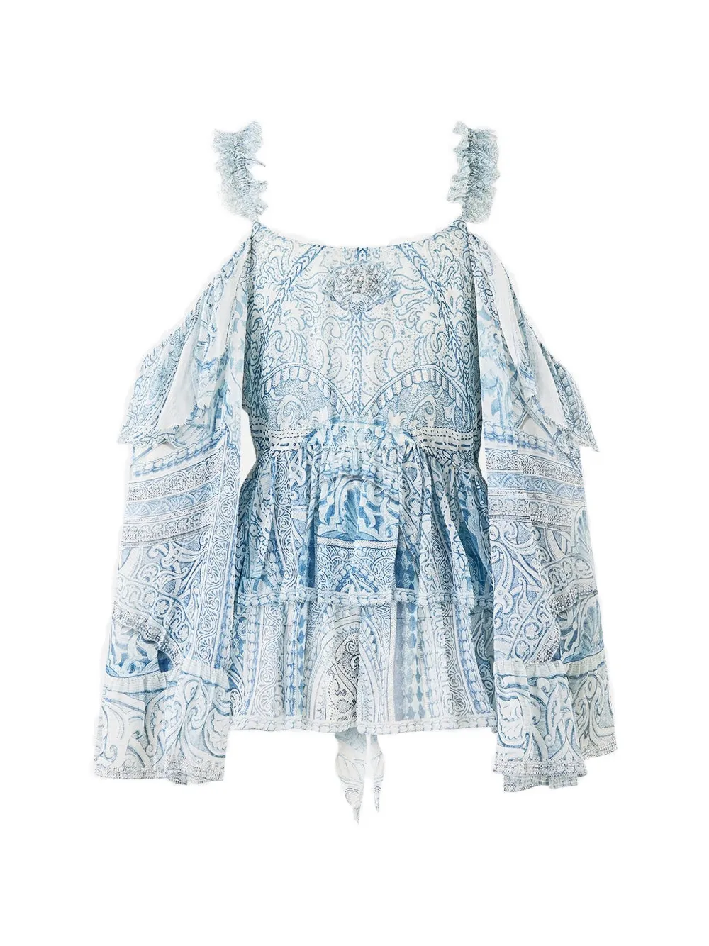  Camilla Cold-shoulder Ruffled Blouse - White 