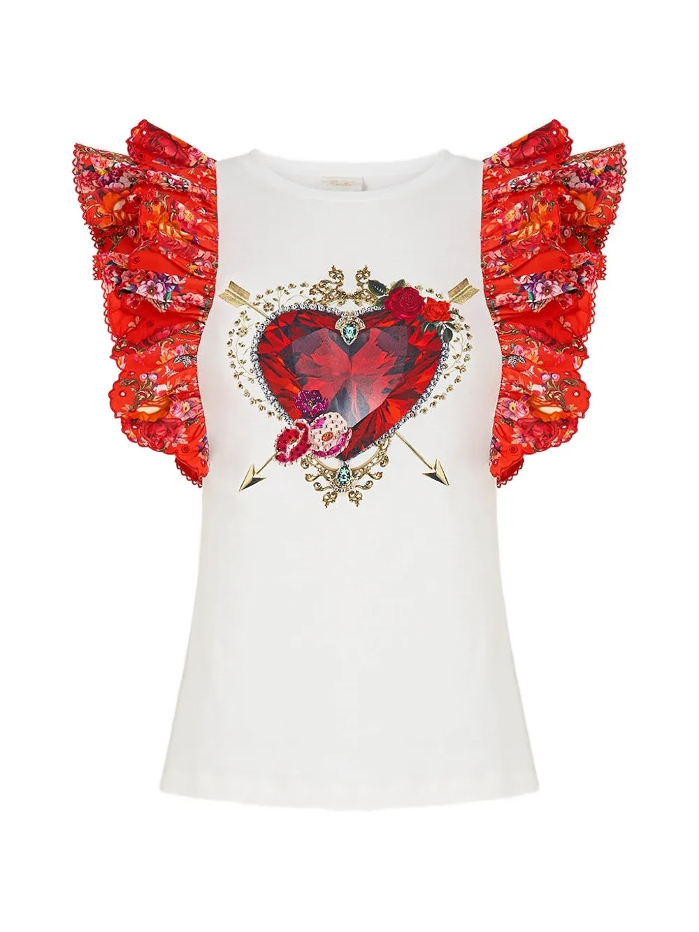 Camilla frill-sleeve T-shirt - Bianco