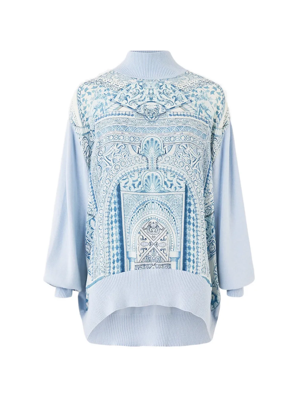 Camilla silk front turtle neck knit - Blu