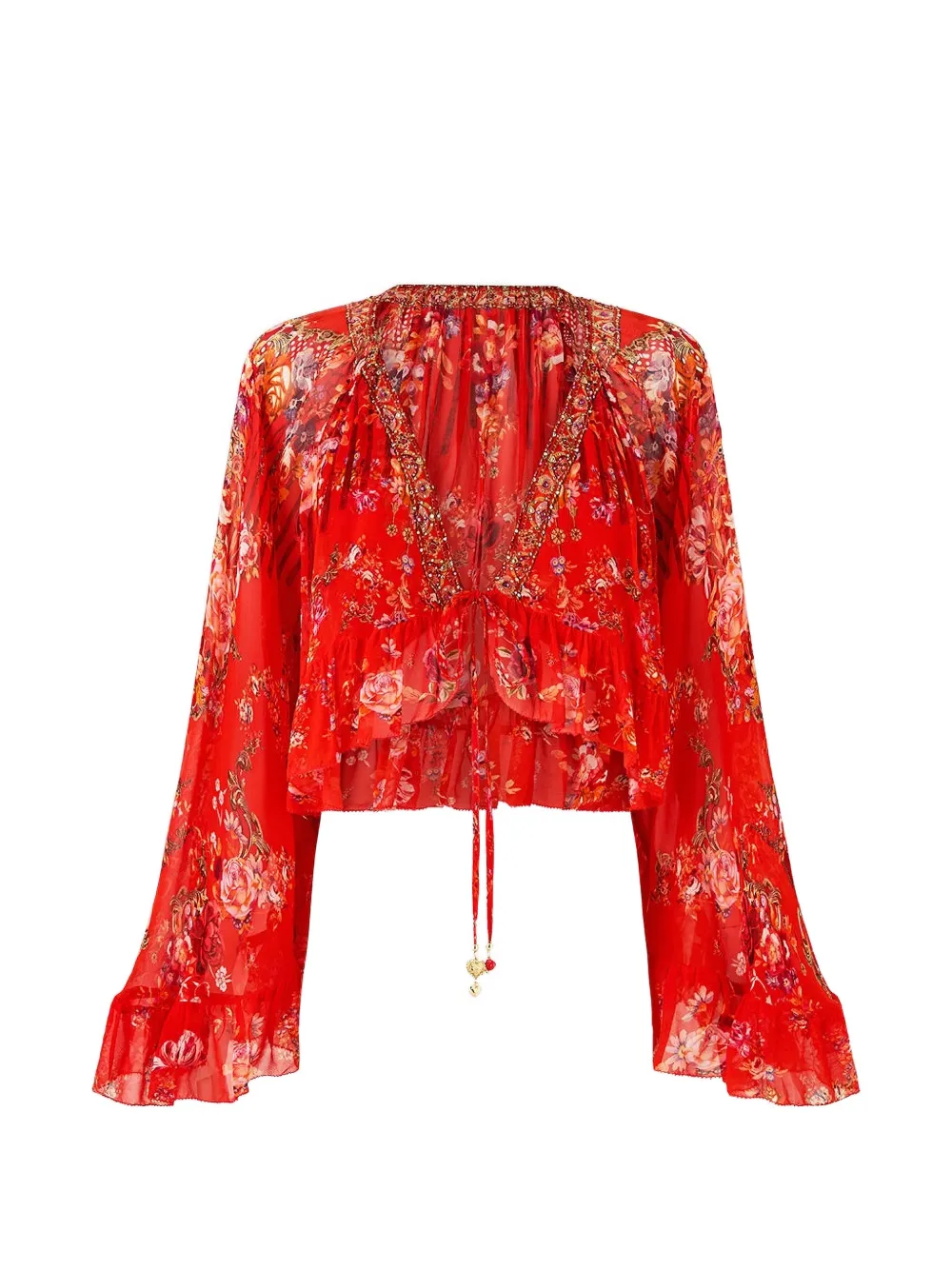 Camilla cropped ruffled blouse - Rot