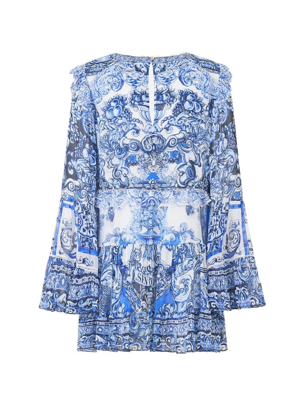 Camilla A Tiled Wonderland ruffled tiered mini dress - Blu