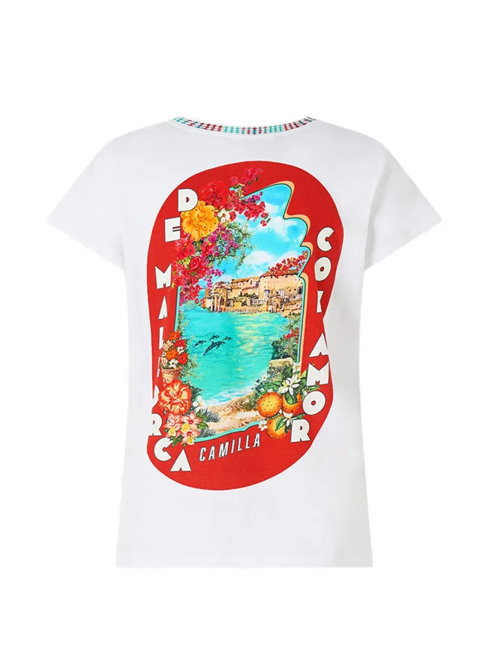Camilla T-shirt met ronde hals en print Wit