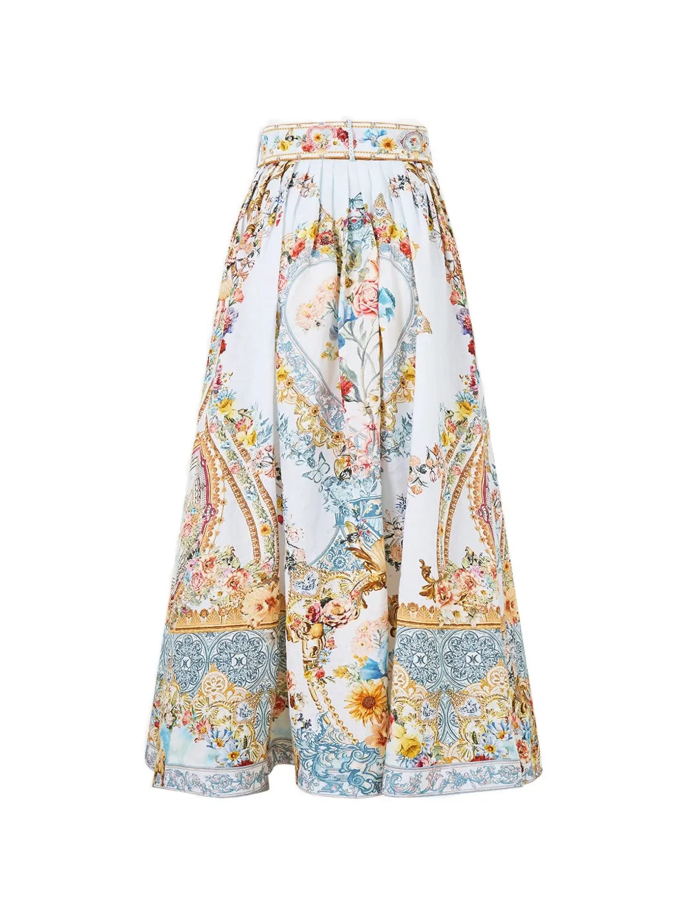 Camilla Seville sweetheart midi-rok met ceintuur Blauw