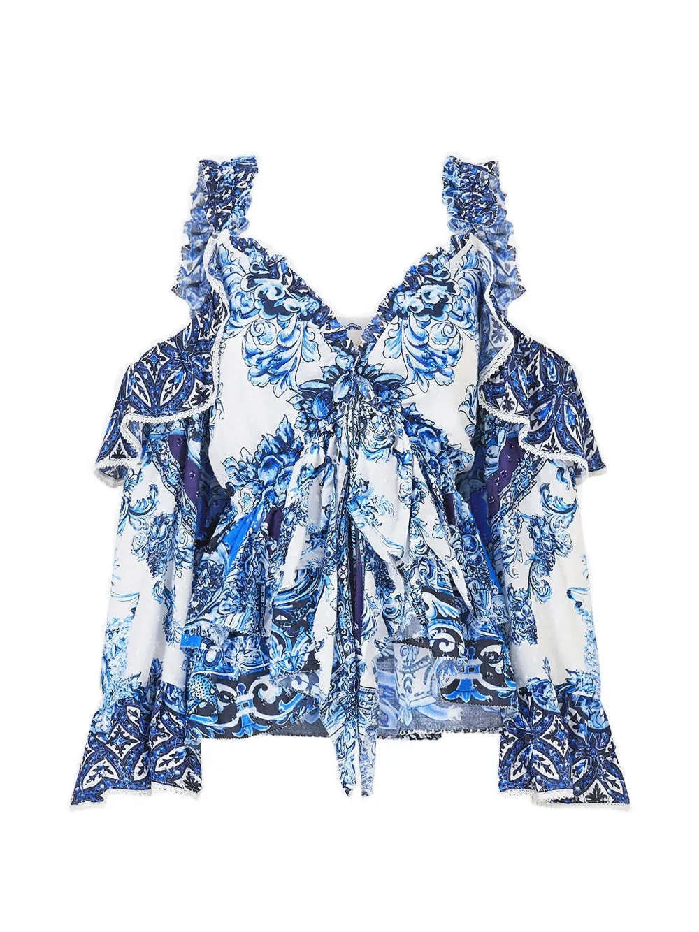 Camilla A Tiled Wonderland ruffled blouse - Bianco