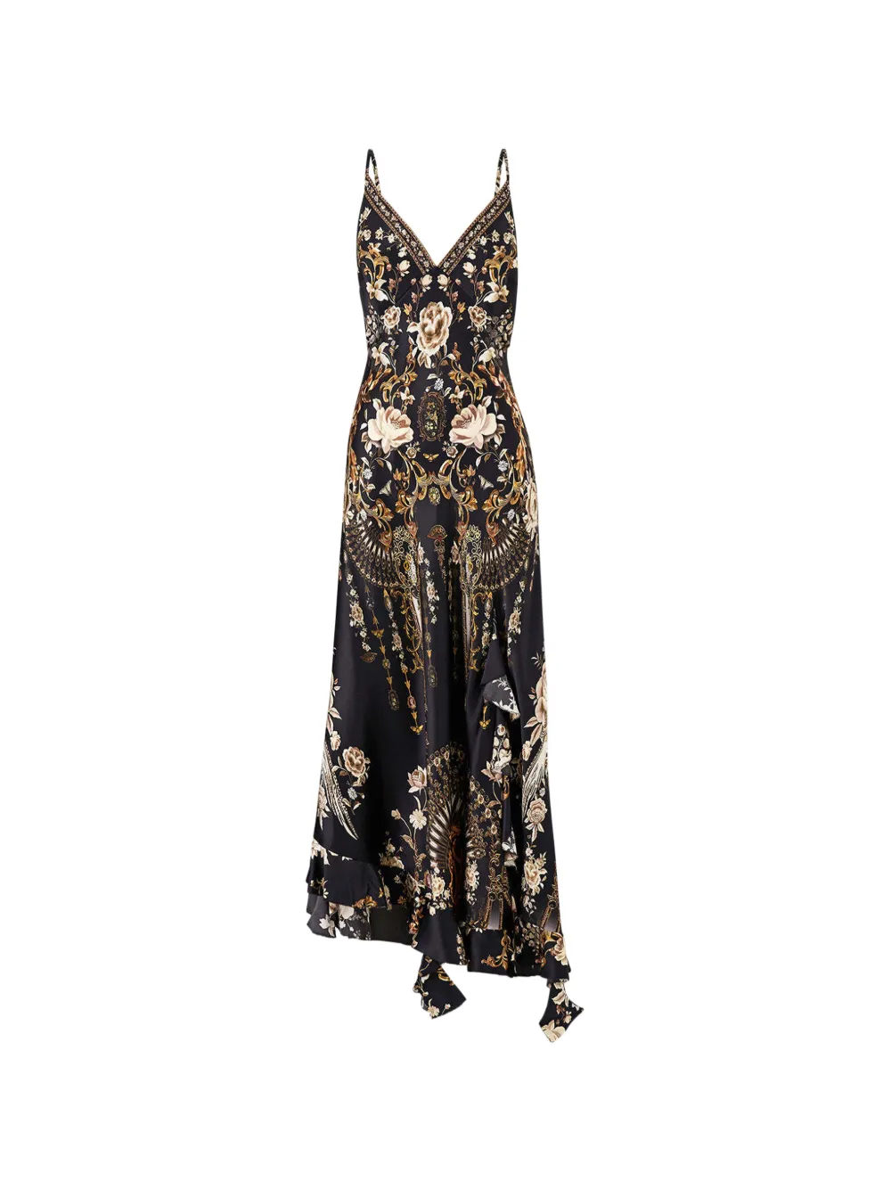 Camilla frill hem bias slip dress - Nero