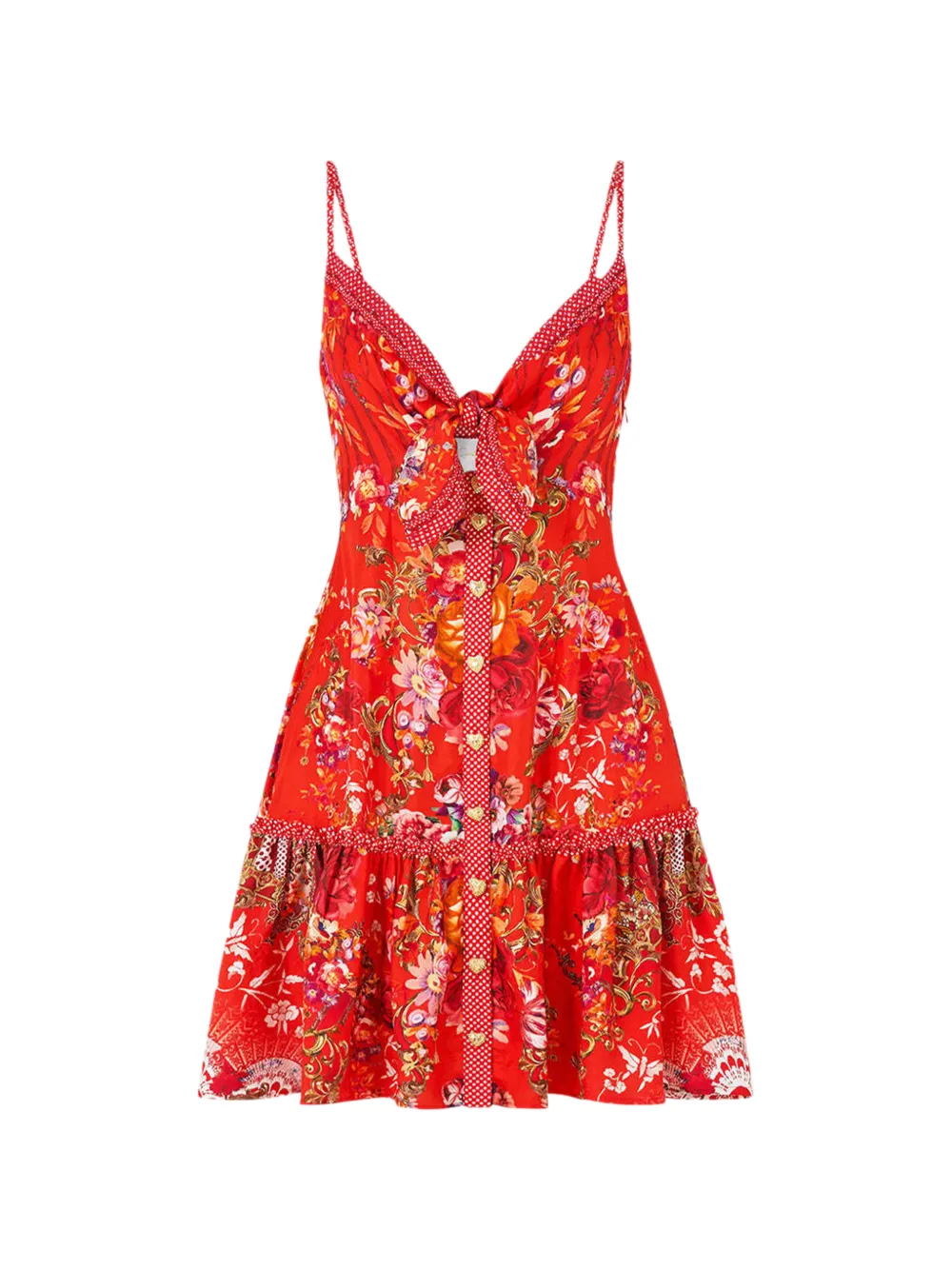 Camilla tie-front ruffle mini dress - Rosso