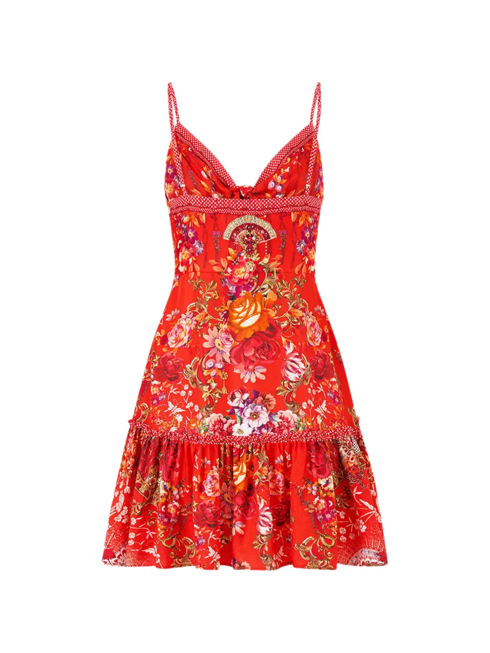  Camilla Tie-front Ruffle Mini Dress - Red 